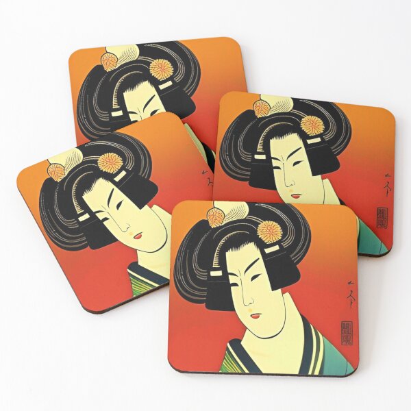 Item preview, Japanese Geisha poster. Colorful Japanese geisha portrait wall art as prints, on canvas, or large posters (many print sizes).  designed and sold by JoelsCorner.