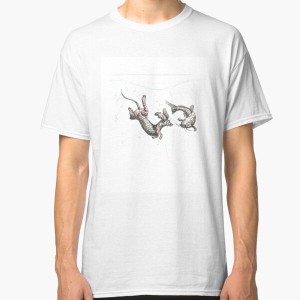 Dachshund underwater. Sausage dog swimming with cat fish, illustration. Classic T-Shirt
