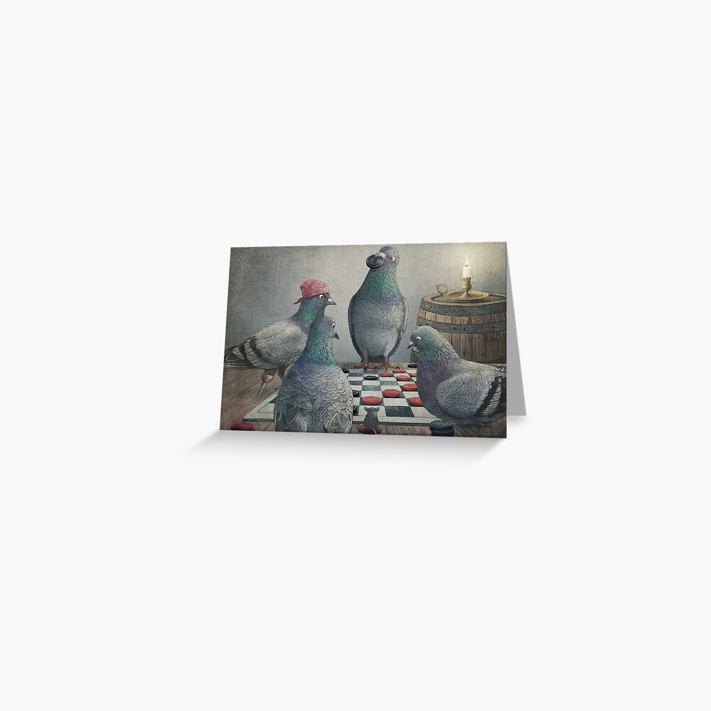 "The Antlered Ship_Pigeons Playing Checkers" Greeting Card by opifan