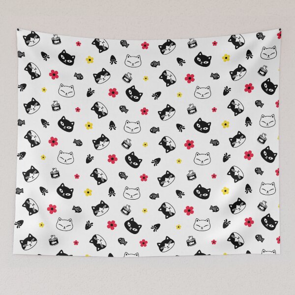 Aperçu de l'œuvre Cat Face With Flowers And Fish Pattern créée et vendue par 8justart socks and more.