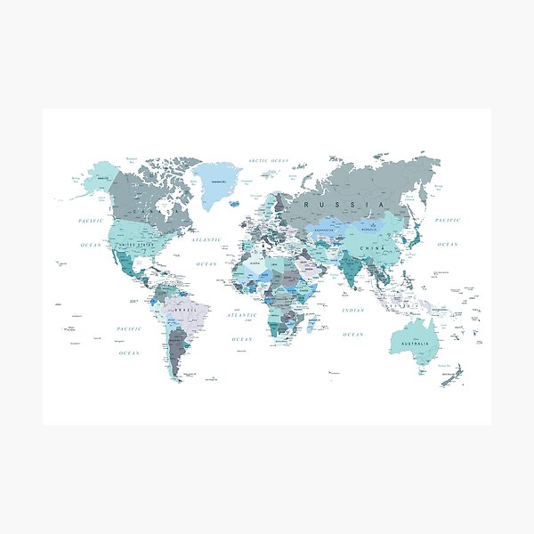 Item preview, Map of the World in shades of Teal designed and sold by UrbanEpiphany.