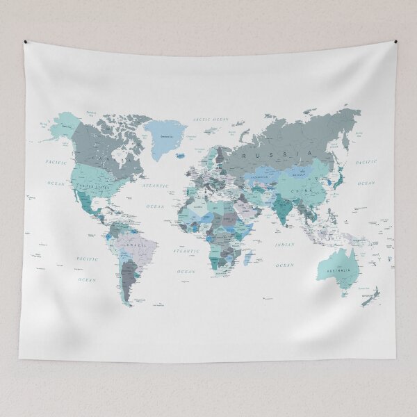 Item preview, Map of the World in shades of Teal designed and sold by UrbanEpiphany.