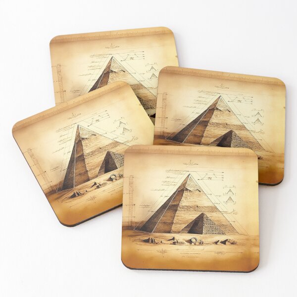 Item preview, Ancient Egyptian pyramid in Sahara Desert technical drawing with measurements and calculations in Leonardo da Vinci style designed and sold by ArtifactVault.