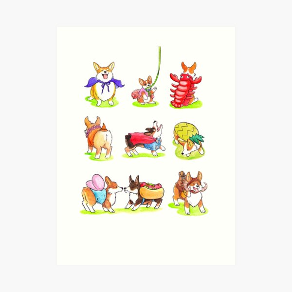 Corgi Halloween Parade Art Print