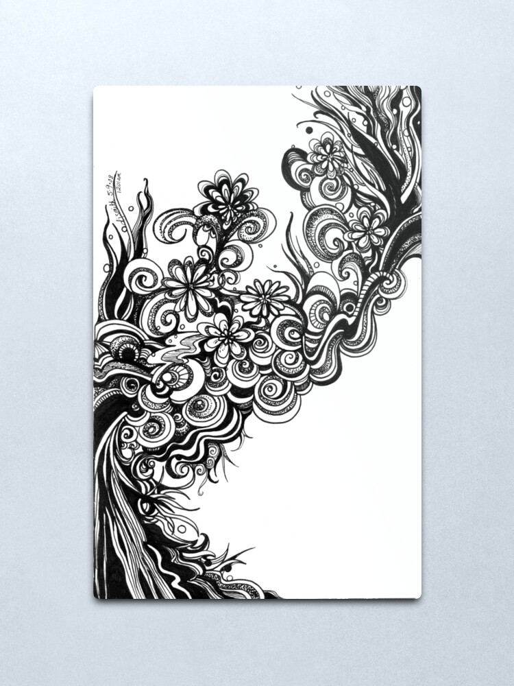 Alternate view of Blossom, Ink Drawing Metal Print