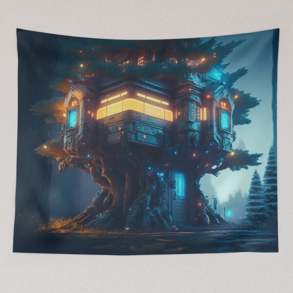 Item preview, Cyberpunk Biophilic Treehouse designed and sold by AICreateWorlds.