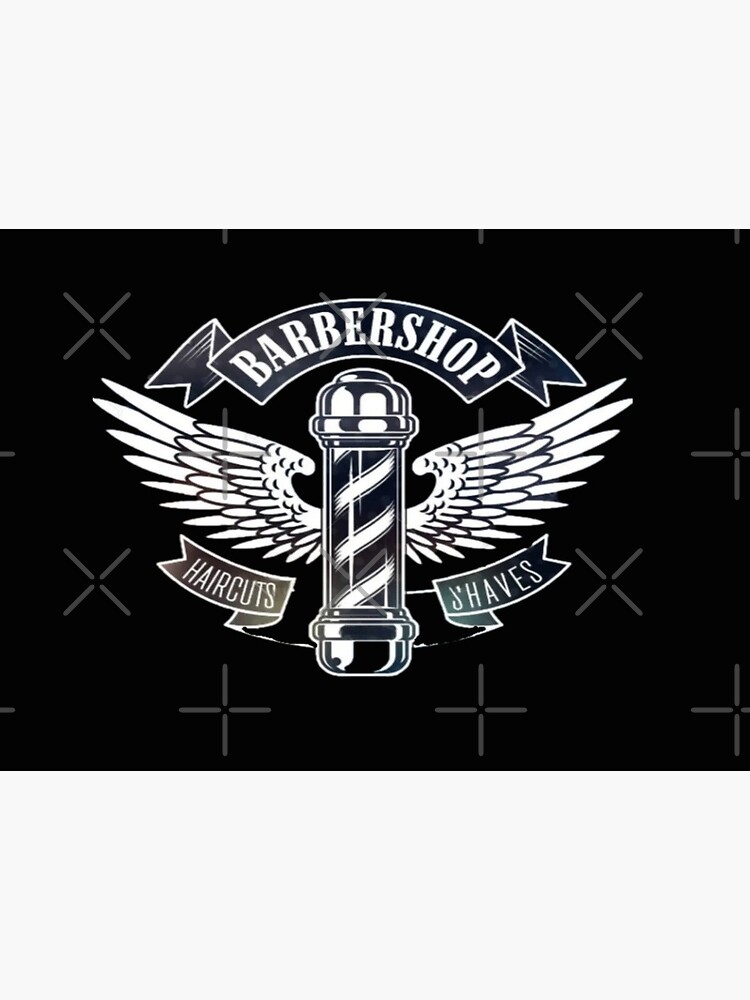 Barbershop sign black with white writing, features barber pole with wings  Poster for Sale by Vintage Hustle