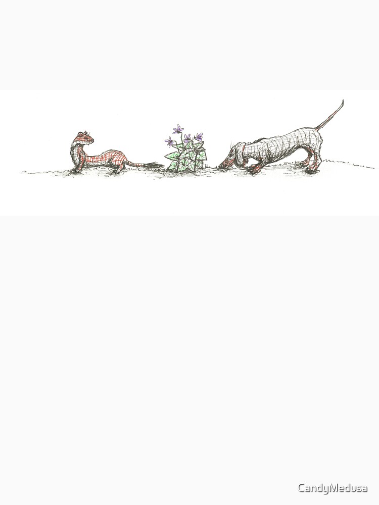 Thumbnail 7 of 7, Classic T-Shirt, Dachshund, Weasel, and Violets, illustration designed and sold by CandyMedusa.