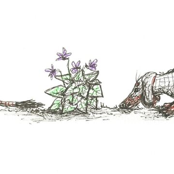 Artwork thumbnail, Dachshund, Weasel, and Violets, illustration by CandyMedusa