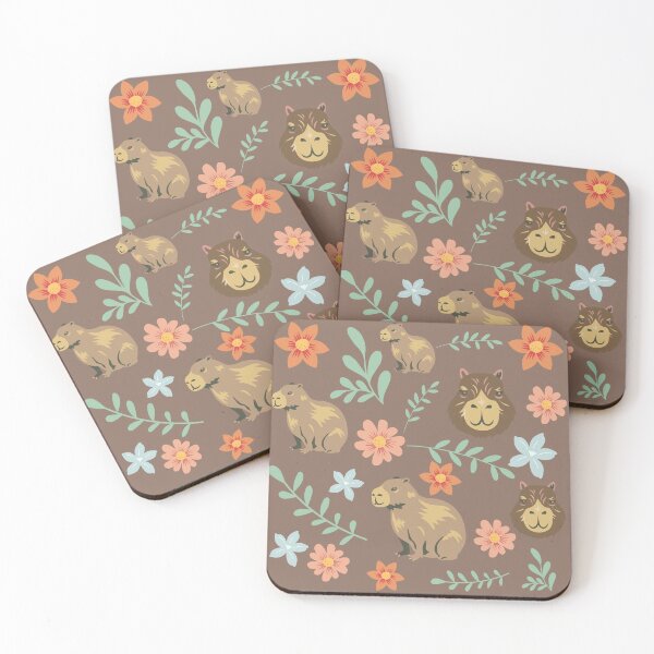 Item preview, Capybaras with flowers  dark brown designed and sold by ArlacV.