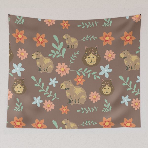 Item preview, Capybaras with flowers  dark brown designed and sold by ArlacV.