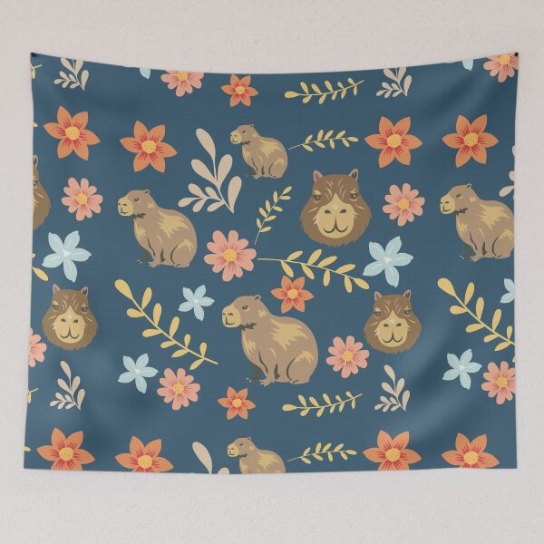 Item preview, Capybaras with flowers  blue designed and sold by ArlacV.