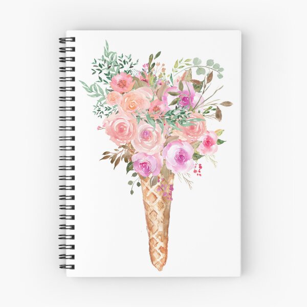 Item preview, Watercolor hand painted ice cream cone with flowers designed and sold by Marina Braga  Artista en acuarela y diseñadora gráfica.