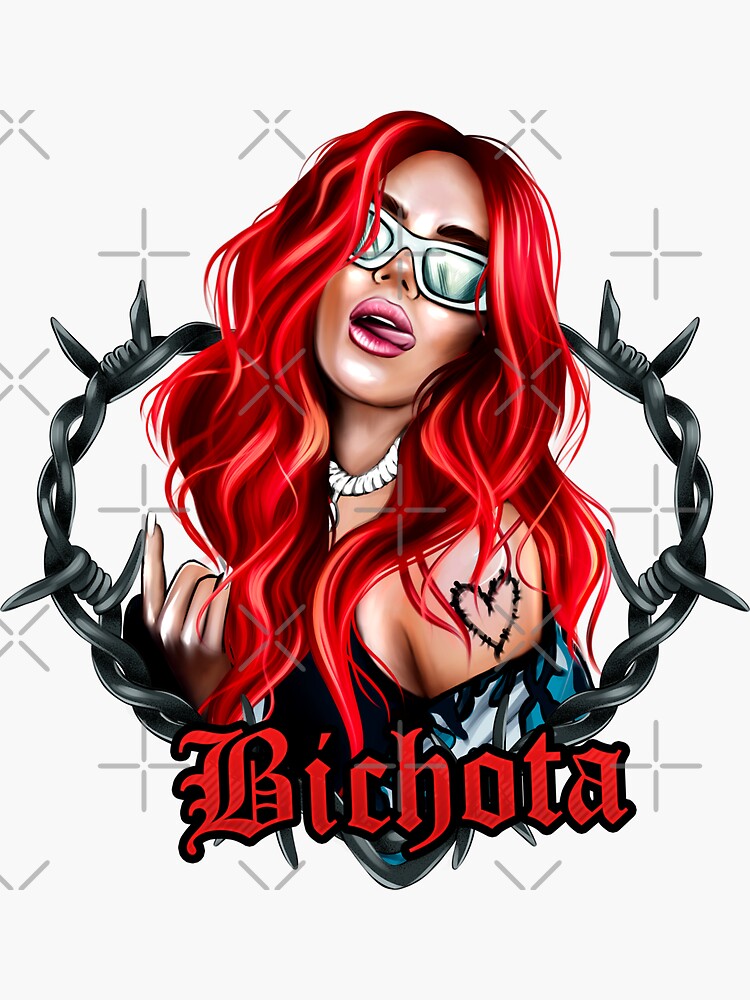 karol g bichota and heart tattoo, Karol G red Bare Wire Heart, Karol G  Bichota , New look Karol G with Red Hair Illustration with Bichota Words on  the background