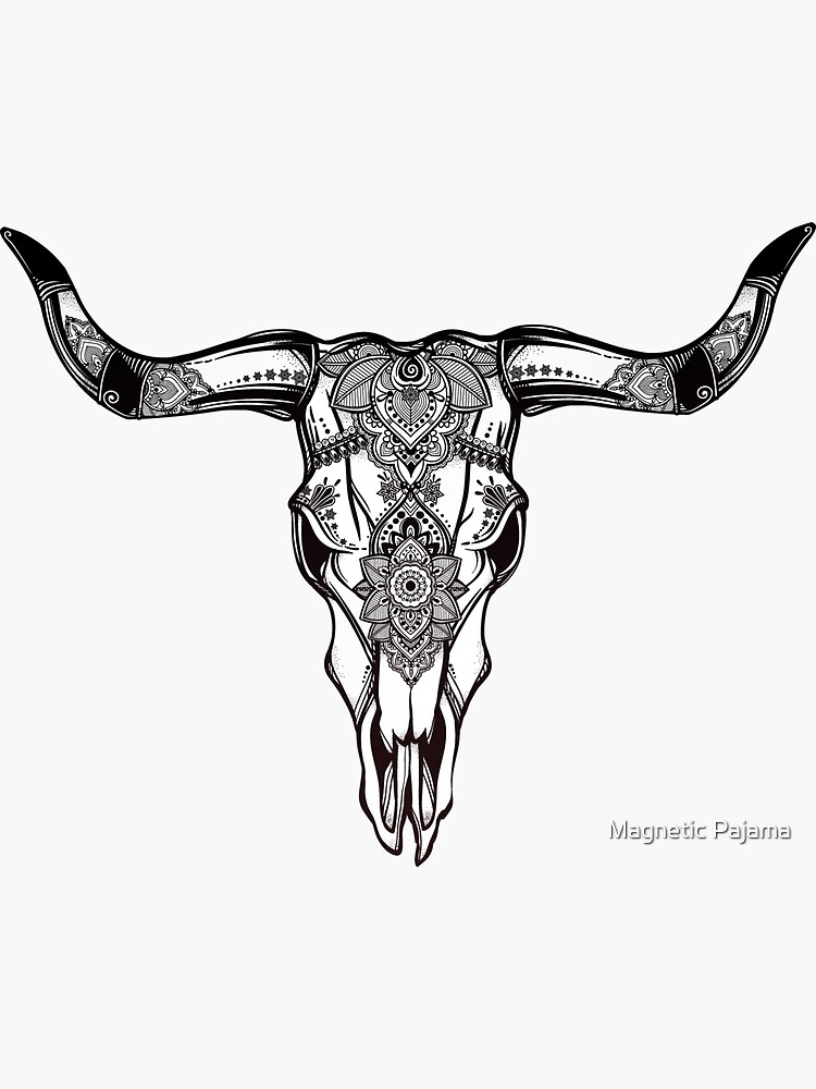 Cow Skull Ornate Hand Drawn Western Art by MagneticMama