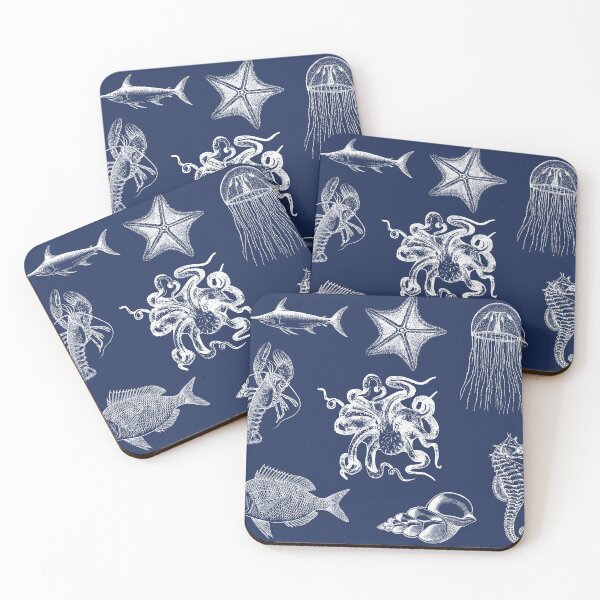 Item preview, Navy Blue Ocean Marine Animals Pattern designed and sold by idovedesign.