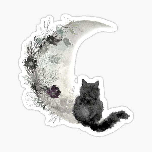 Black cat icon and moon phase' Sticker