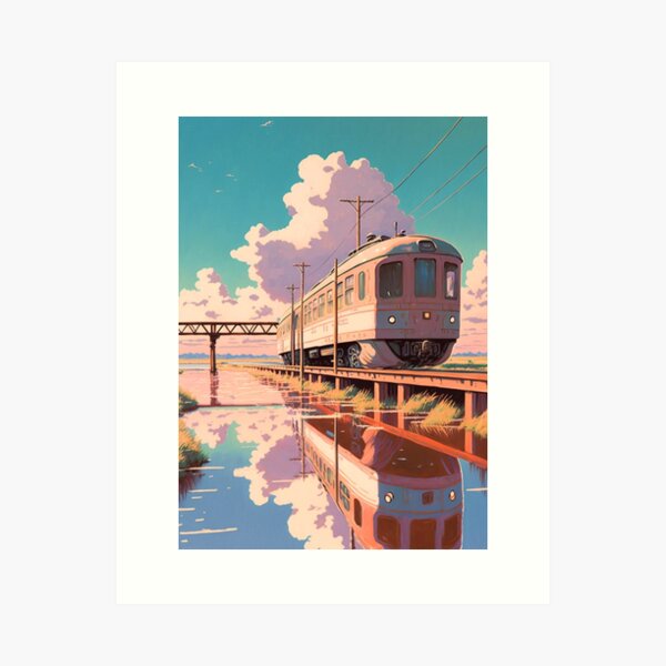 Aperçu de l'œuvre Vieux train japonais de style anime rétro créée et vendue par KaPrints.