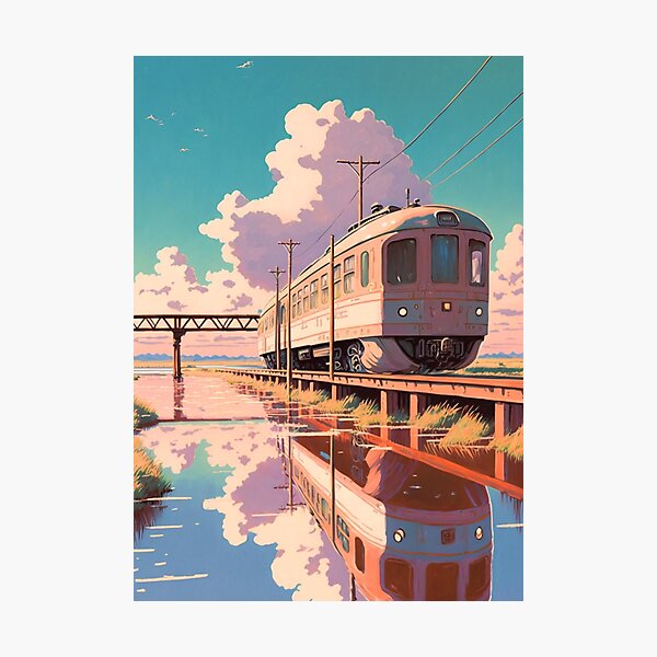 Item preview, Retro Anime Style Old Japanese Train designed and sold by KaPrints.