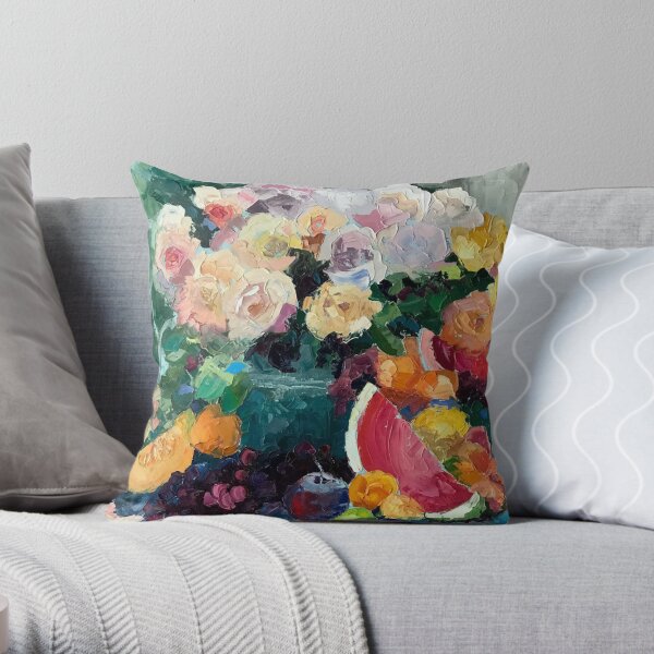 Beautiful Bounty of Flowers and Fruit Throw Pillow