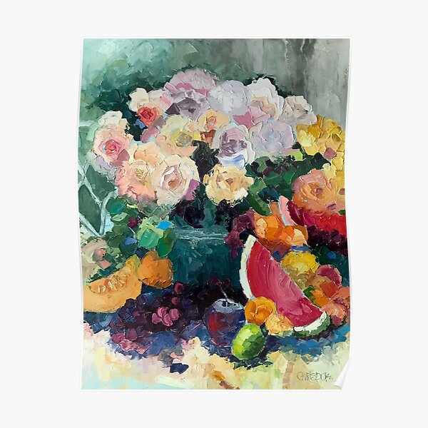 Beautiful Bounty of Flowers and Fruit Poster