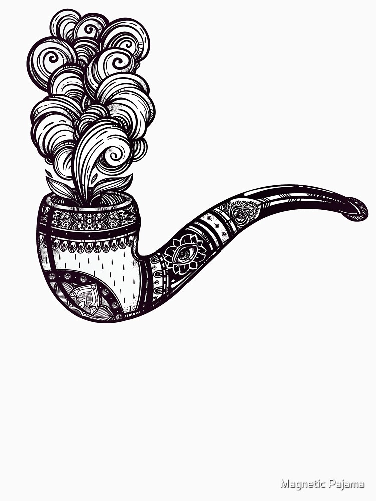 "Tobacco Pipe with Puff of Smoke Ornate Pipe Drawing" Tshirt by
