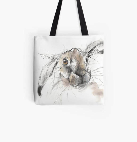 Charcoal Hare All Over Print Tote Bag