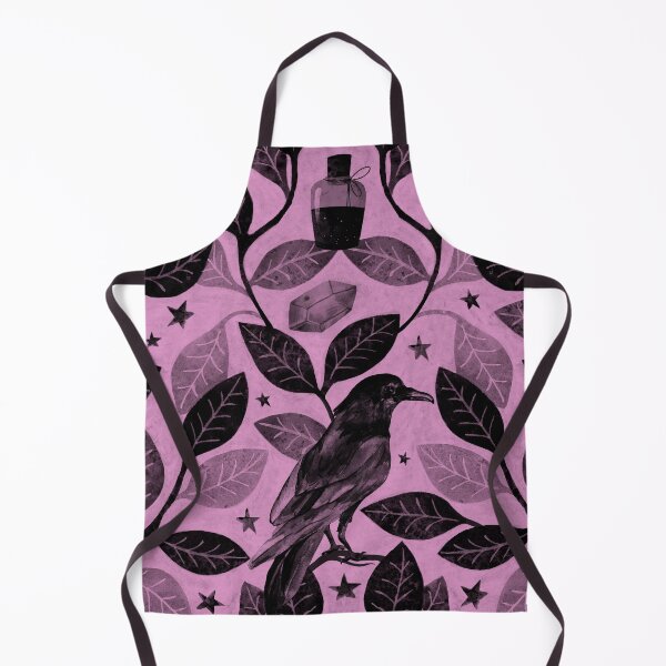 Item preview, Pastel Witchy magick raven & crystal watercolor pattern in black and pink designed and sold by RedFinchDesigns.