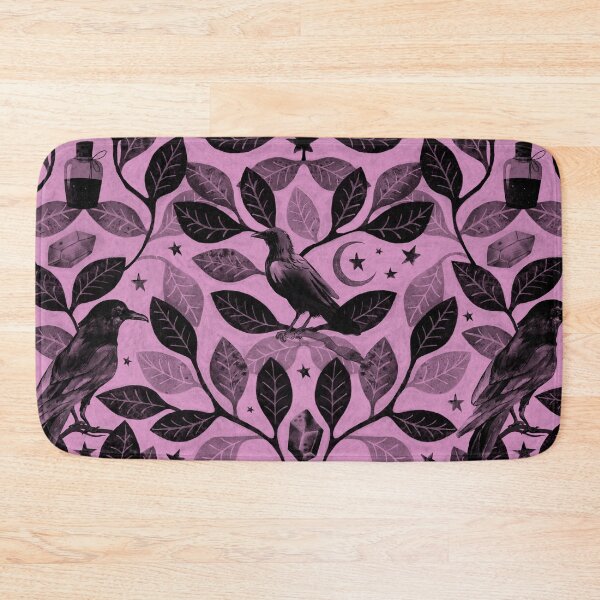 Item preview, Pastel Witchy magick raven & crystal watercolor pattern in black and pink designed and sold by RedFinchDesigns.