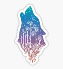 Lone Wolf Howling at the Moon in a Forest on a Mountain Range Sticker