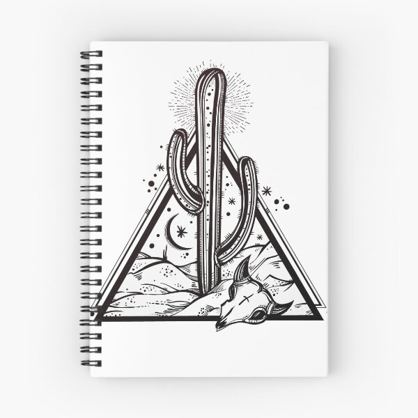 Artikelvorschau, Kaktus mit Kuhschädel-Wüstenszene innerhalb der Pyramide der heiligen Geometrie entworfen und verkauft von Magnetic Pajama.