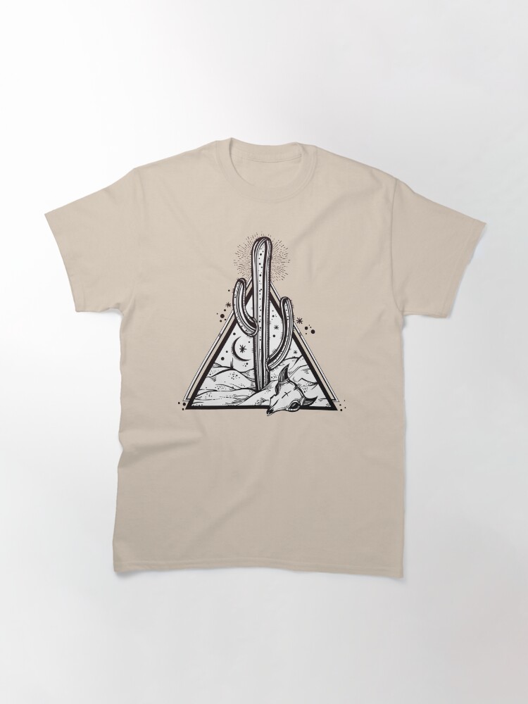 Alternate view of Cactus with Cow Skull Desert Scene inside Sacred Geometry Pyramid Classic T-Shirt
