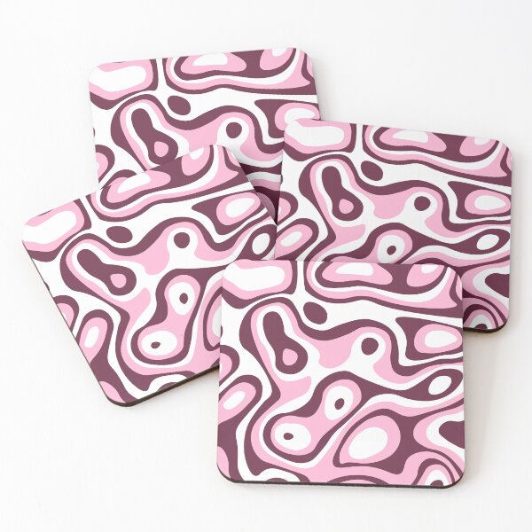 Item preview, Retro Oceanic Liquid Swirl Abstract Pattern in the shade of Pastel Soft Pink, White and Dark Purplish-Pink Mulberry Maroon Metal Print designed and sold by Kodexstore.