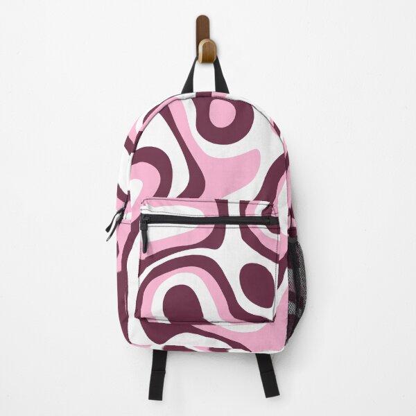 Item preview, Retro Oceanic Liquid Swirl Abstract Pattern in the shade of Pastel Soft Pink, White and Dark Purplish-Pink Mulberry Maroon Metal Print designed and sold by Kodexstore.