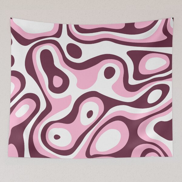 Item preview, Retro Oceanic Liquid Swirl Abstract Pattern in the shade of Pastel Soft Pink, White and Dark Purplish-Pink Mulberry Maroon Metal Print designed and sold by Kodexstore.