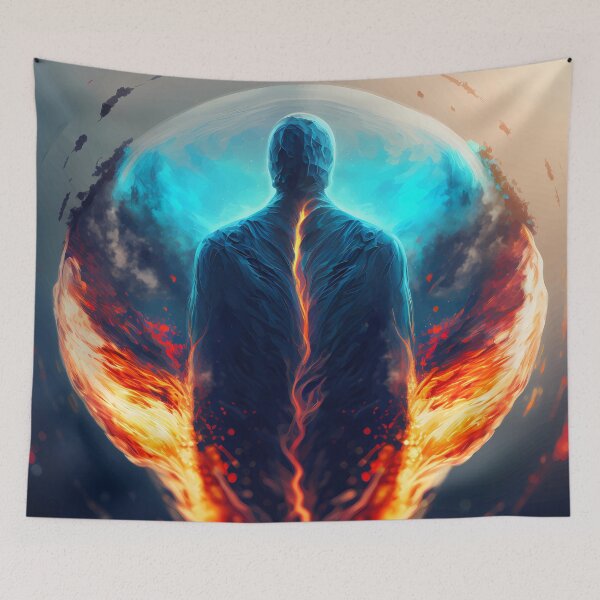 Item preview, Mashup supernova visible from earth with galactic explosion version 2 & silhouette of a person with cosmic light particles and smoke and fire designed and sold by PM-Artistic.