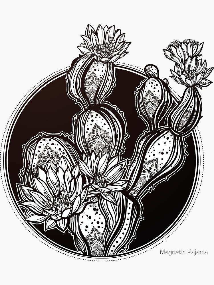 Vintage Black and White Cactus by MagneticMama