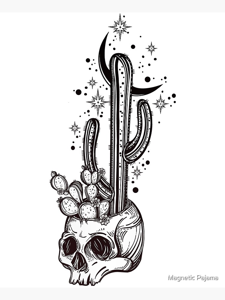 Cactus Growing from Skull in the Desert under Stars and Crescent Moon by MagneticMama