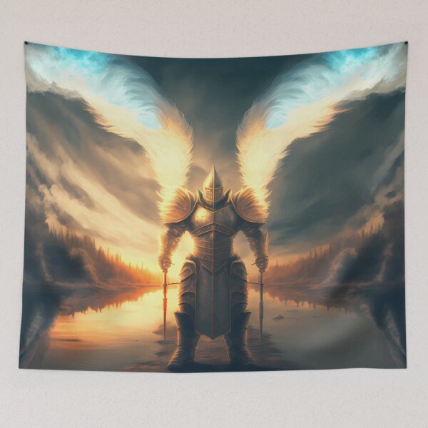 Item preview, Mashup Scenery with Water and Reflections of the Sun & Dark Fantasy Knight with Flaming Lance designed and sold by PM-Artistic.