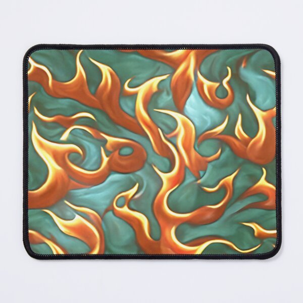 Item preview, Orange and yellow flame pattern on green background designed and sold by hendrikspix.