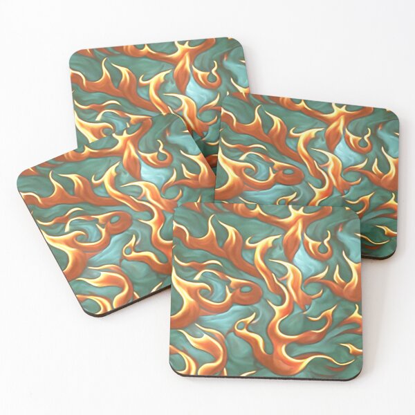 Item preview, Orange and yellow flame pattern on green background designed and sold by hendrikspix.