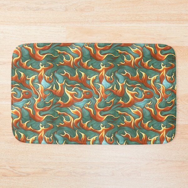 Item preview, Orange and yellow flame pattern on green background designed and sold by hendrikspix.