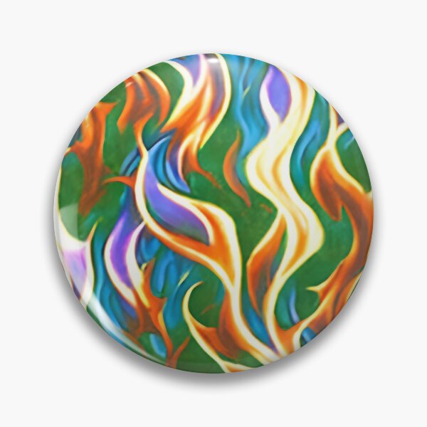 Item preview, Orange, blue and yellow flame pattern on green background designed and sold by hendrikspix.