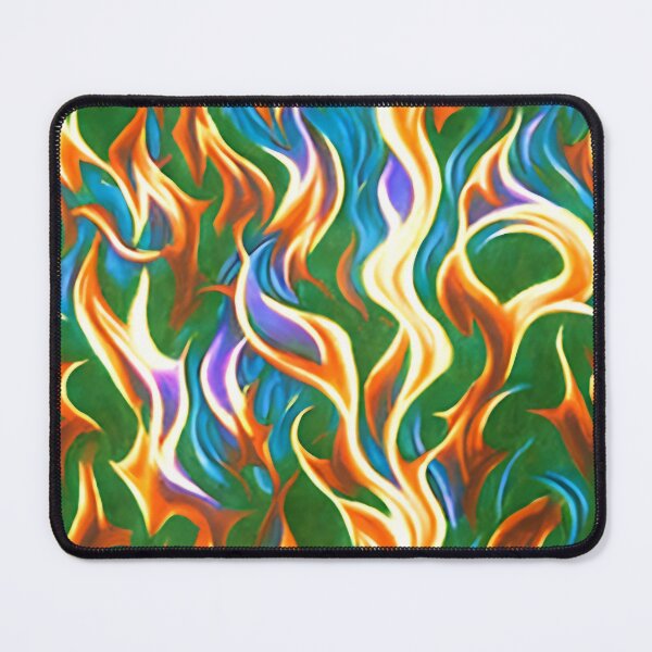 Item preview, Orange, blue and yellow flame pattern on green background designed and sold by hendrikspix.