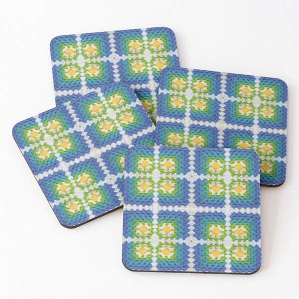 Item preview, Crochet Granny Square Pattern in Blue with Daisy Flowers designed and sold by Sasidenidesign.