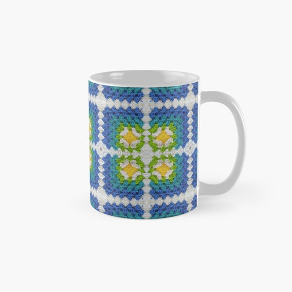 Item preview, Crochet Granny Square Pattern in Blue with Daisy Flowers designed and sold by Sasidenidesign.