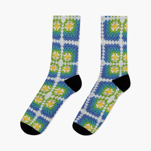 Item preview, Crochet Granny Square Pattern in Blue with Daisy Flowers designed and sold by Sasidenidesign.
