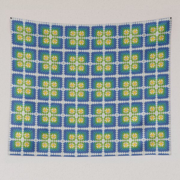 Item preview, Crochet Granny Square Pattern in Blue with Daisy Flowers designed and sold by Sasidenidesign.