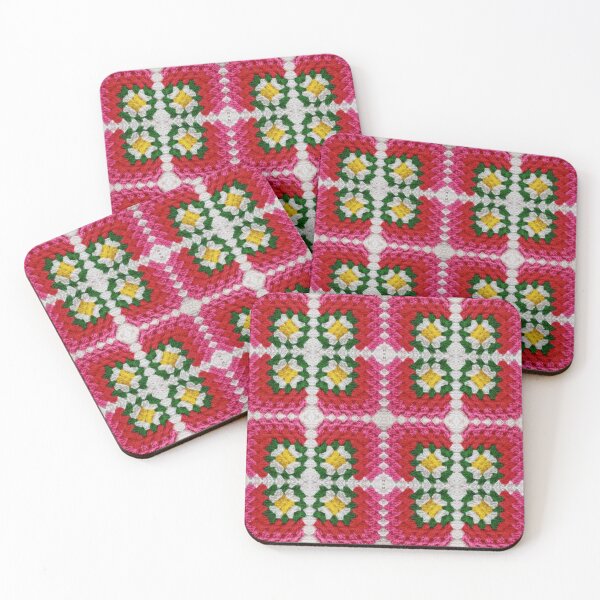Item preview, Crochet Granny Square Pattern in Red with Daisy Flowers designed and sold by Sasidenidesign.