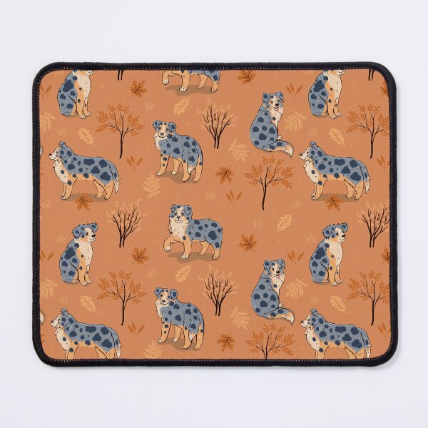 Item preview, attern with australian shepherds, autumn leaves and bushes designed and sold by burbura.